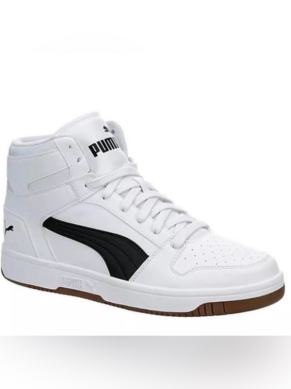 PUMA Men's Rebound LayUp High-Top Sneakers White Black Gum Sole